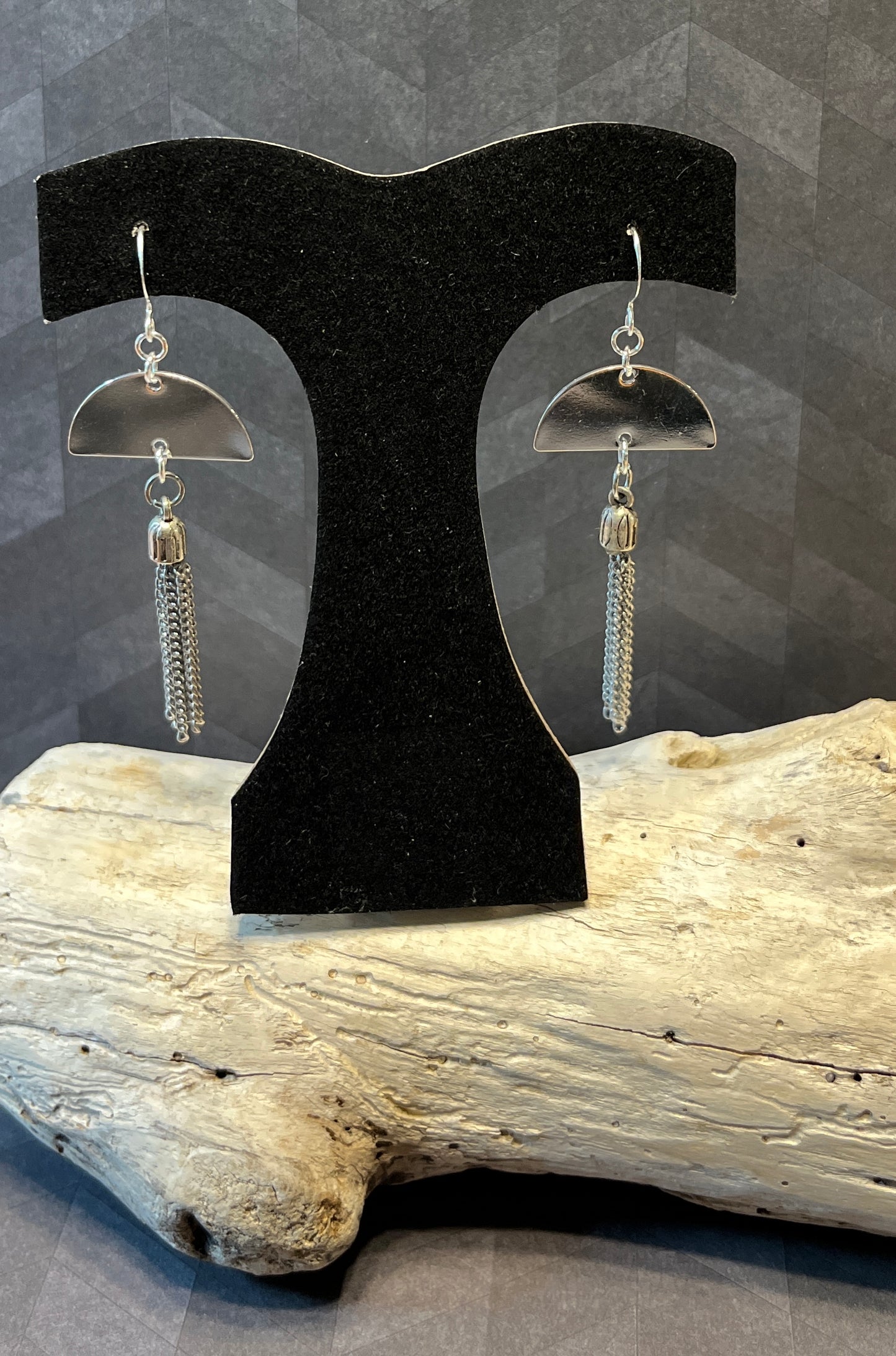 Silver chain tassel earrings